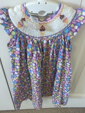 marmellata Purple Multicolor Smocked Ice Cream Print Dress